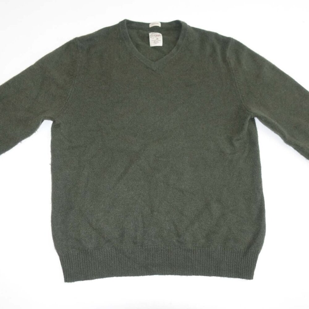Article 365 Men's 100% Cashmere V-Neck Sweater Large Green Pullover Long Sleeves
